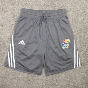 Kansas Jayhawks Shorts Mens Small Gray Adidas Athletic 3 Stripe Logo Sport NCAA